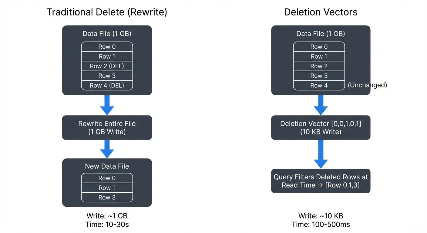Deletion vectors vs traditional delete