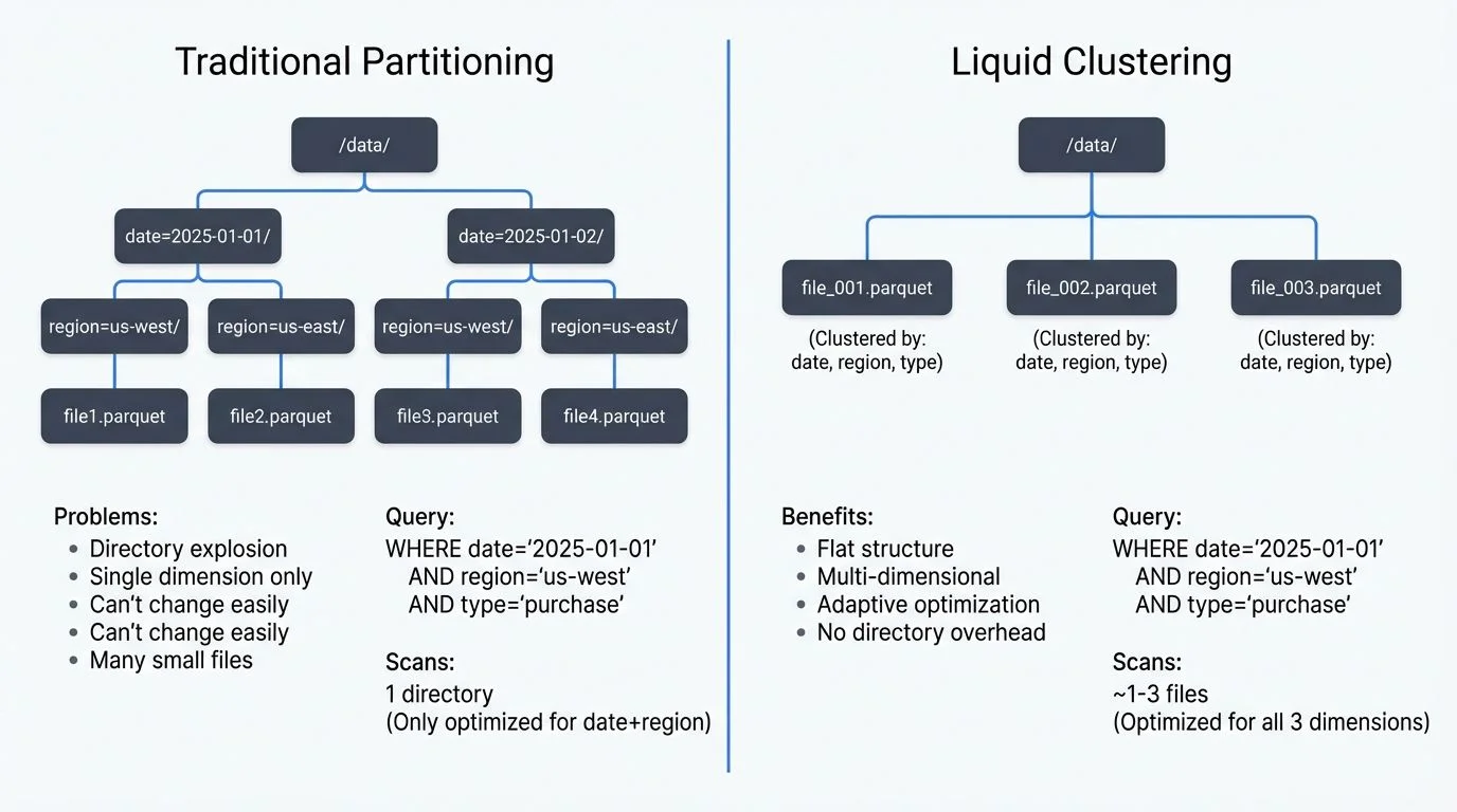 Traditional partitioning vs liquid clustering