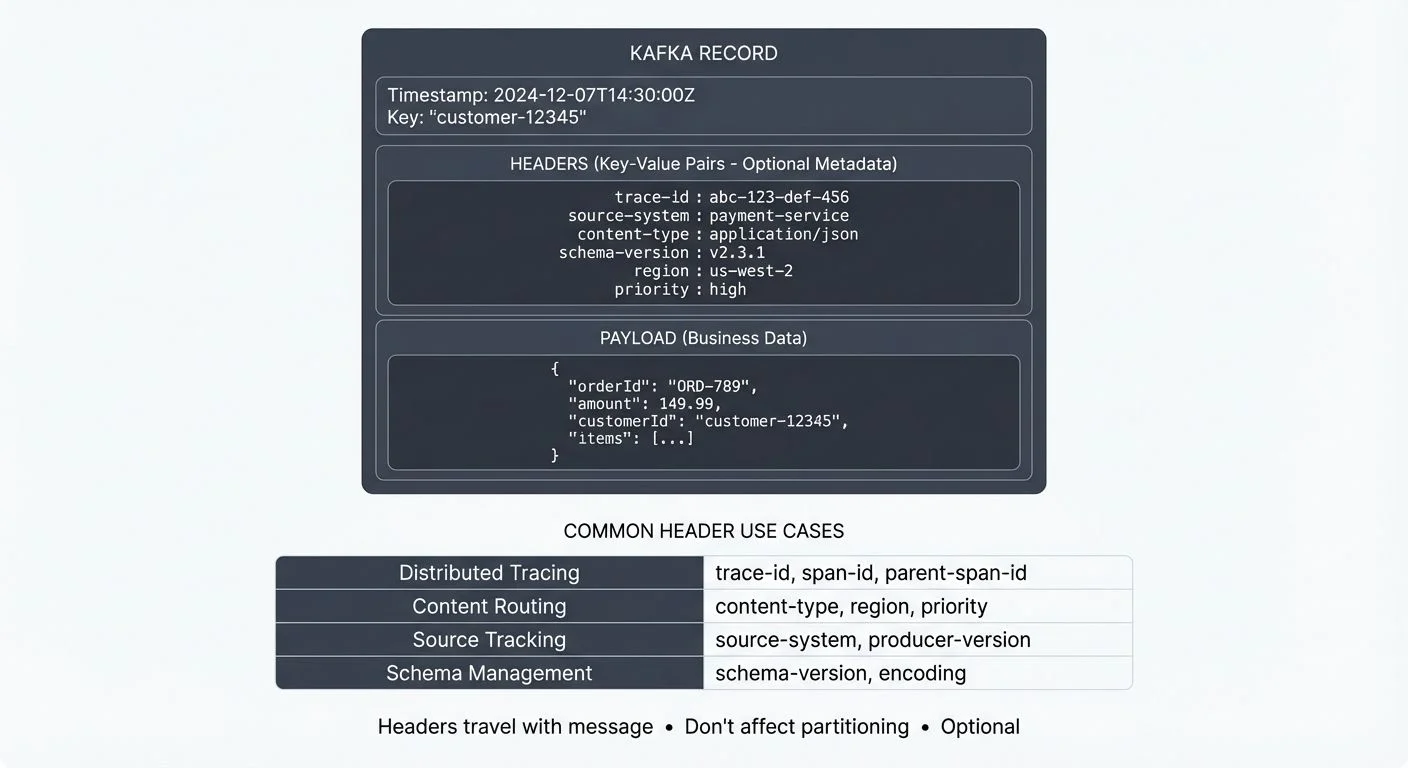 Kafka message structure with headers and payload